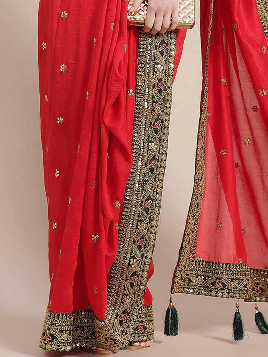 Red Royal Vichitra Silk Handwoven Wedding Festival Heavy Border Saree