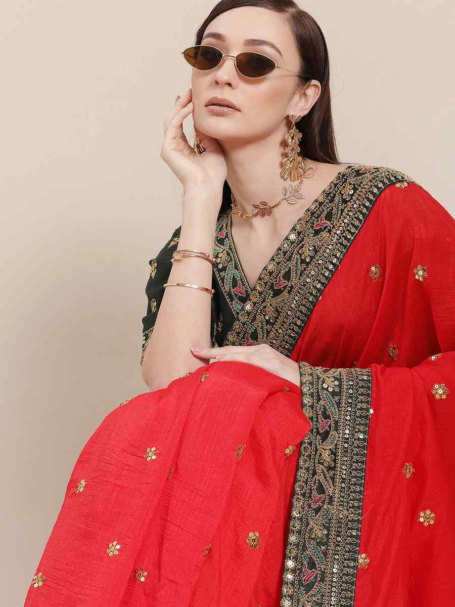 Red Royal Vichitra Silk Handwoven Wedding Festival Heavy Border Saree