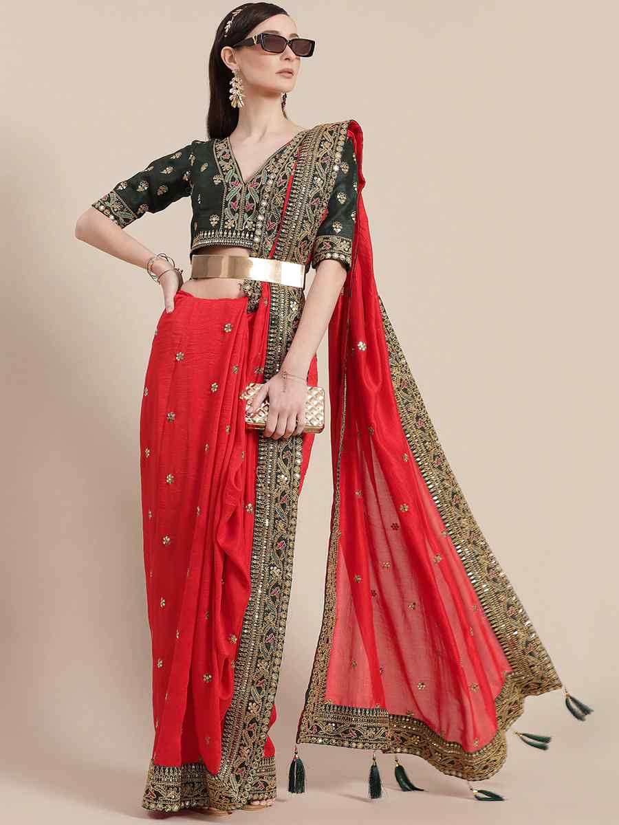 Red Royal Vichitra Silk Handwoven Wedding Festival Heavy Border Saree