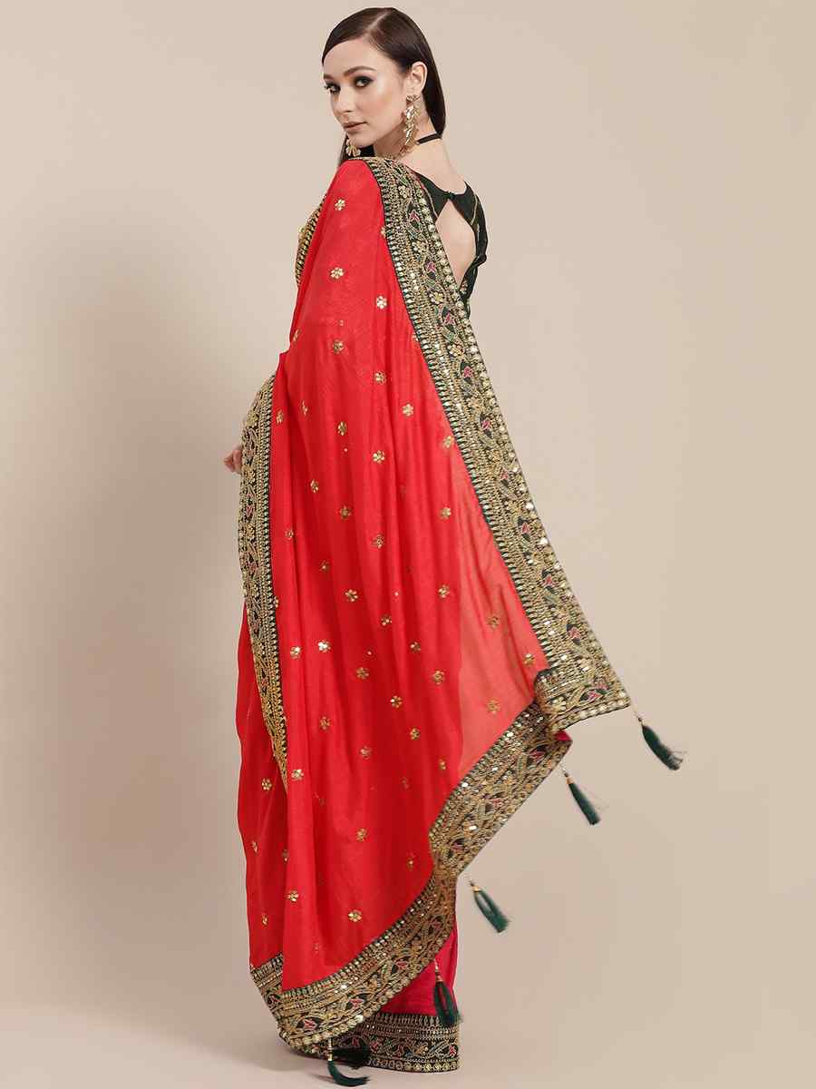 Red Royal Vichitra Silk Handwoven Wedding Festival Heavy Border Saree