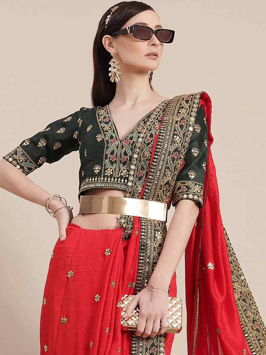 Red Royal Vichitra Silk Handwoven Wedding Festival Heavy Border Saree