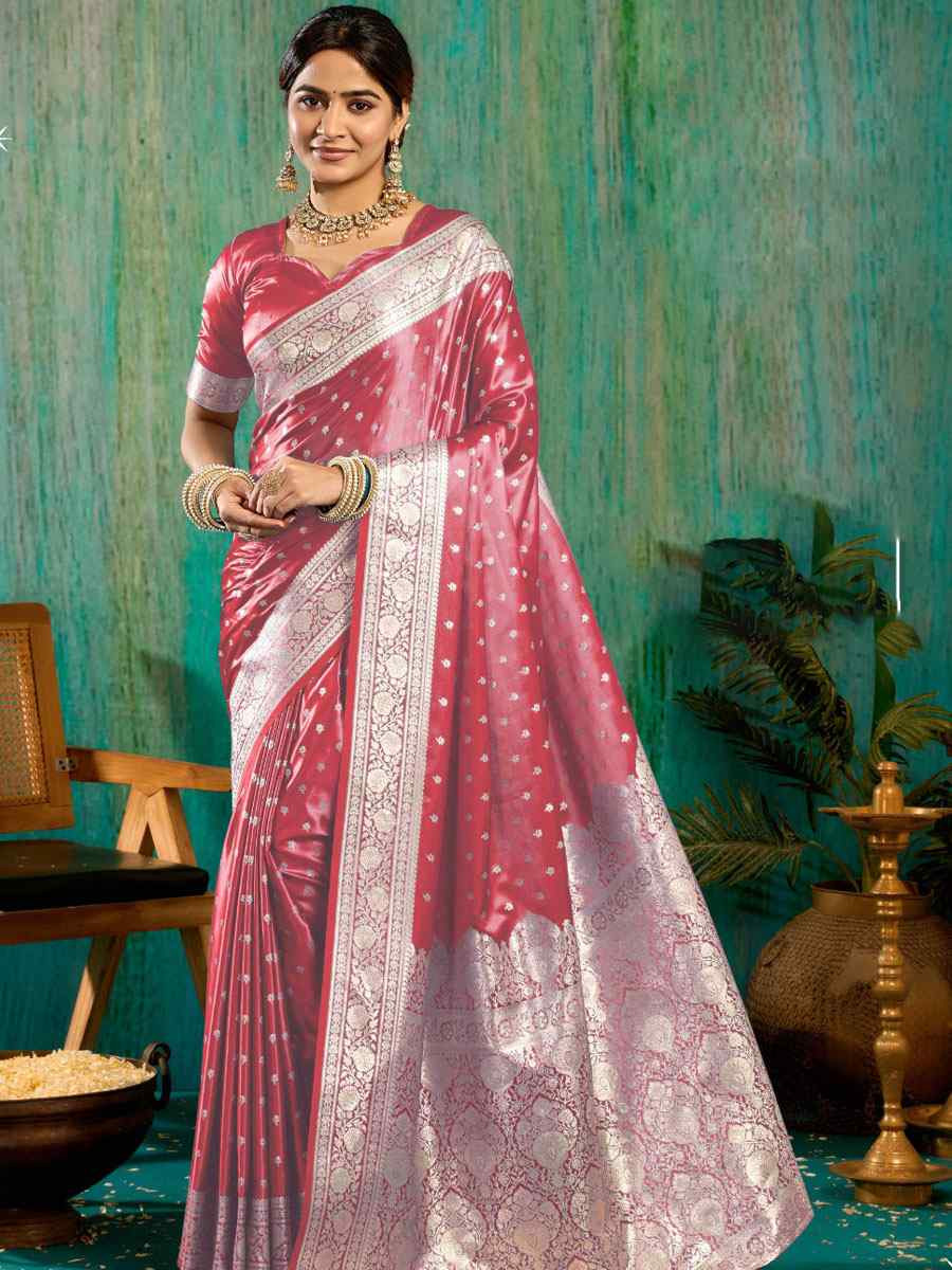 Red Satin Silk Handwoven Casual Reception Festival Wedding Fancy Classic Style Sarees