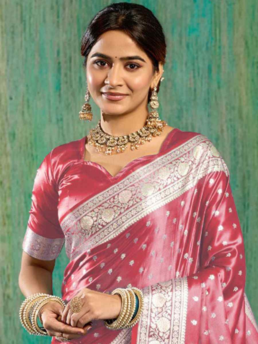 Red Satin Silk Handwoven Casual Reception Festival Wedding Fancy Classic Style Sarees