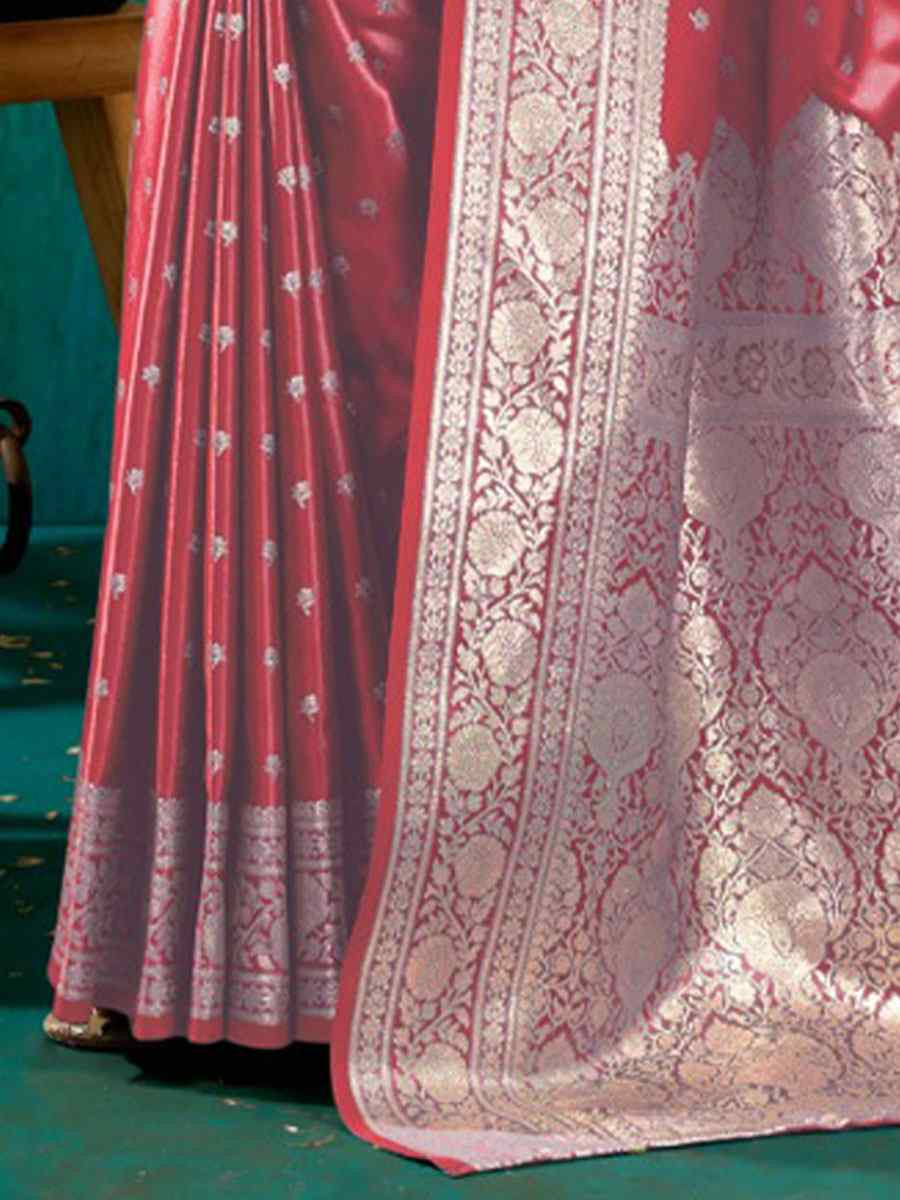 Red Satin Silk Handwoven Casual Reception Festival Wedding Fancy Classic Style Sarees