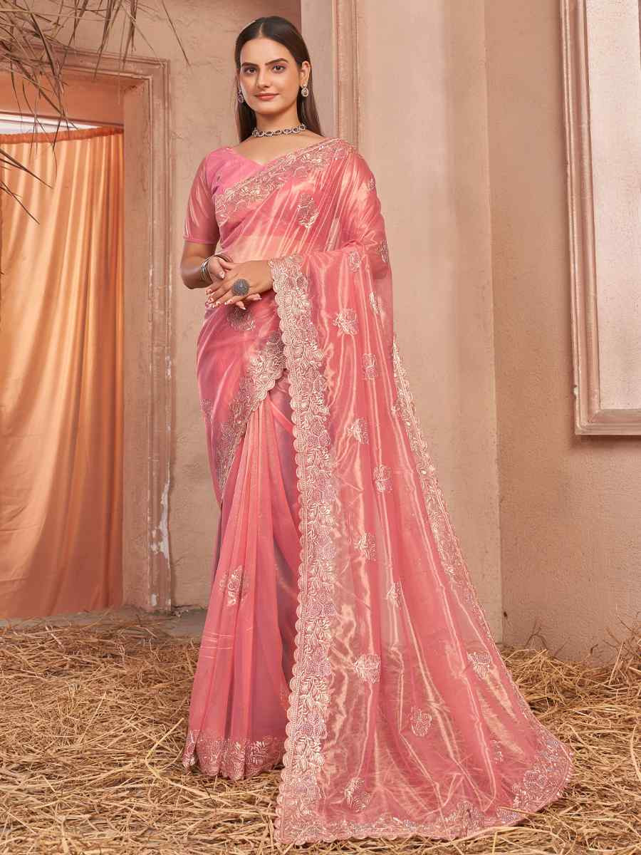 Red Shimer Silver Net Handwoven Festival Wedding Heavy Border Saree