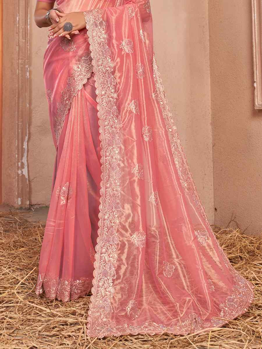Red Shimer Silver Net Handwoven Festival Wedding Heavy Border Saree