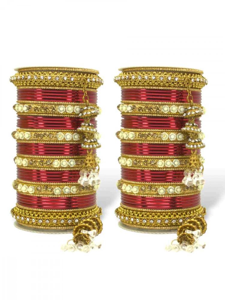 Red Silk Aluminium Alloy Jhumki Festival Wear Kundan Bangles