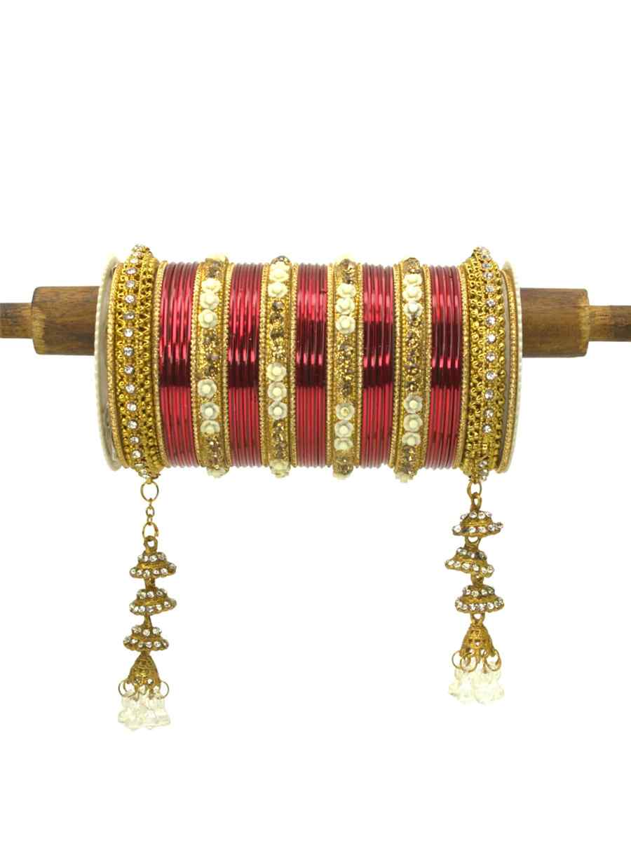 Red Silk Aluminium Alloy Jhumki Festival Wear Kundan Bangles