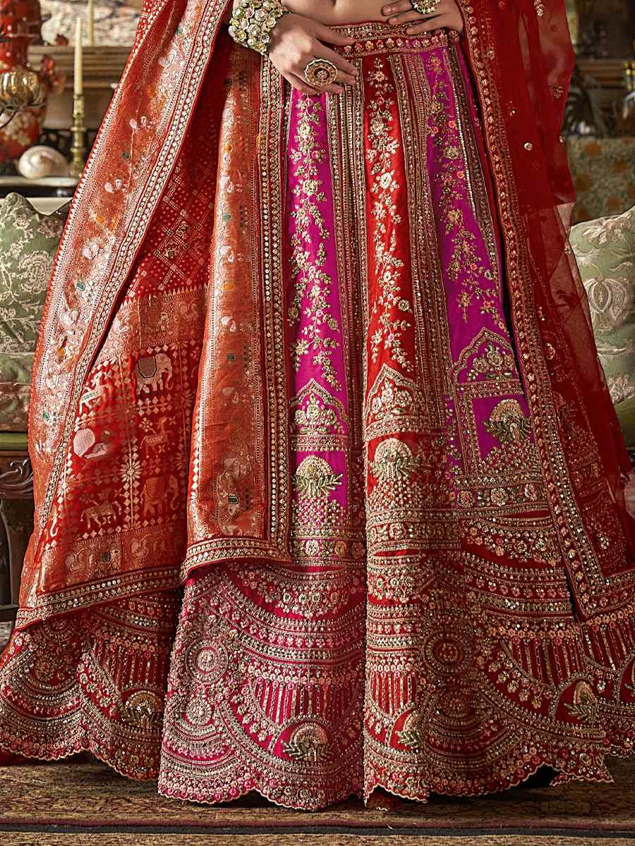 Red Silk Embroidered Bridal Wedding Reception Festival Heavy Border Lehenga Choli