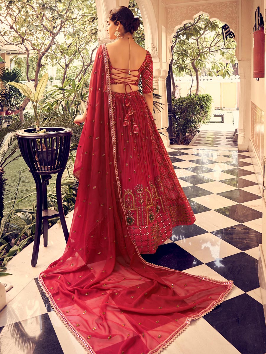 Red Silk Embroidered Bridesmaid Wedding Heavy Border Lehenga Choli