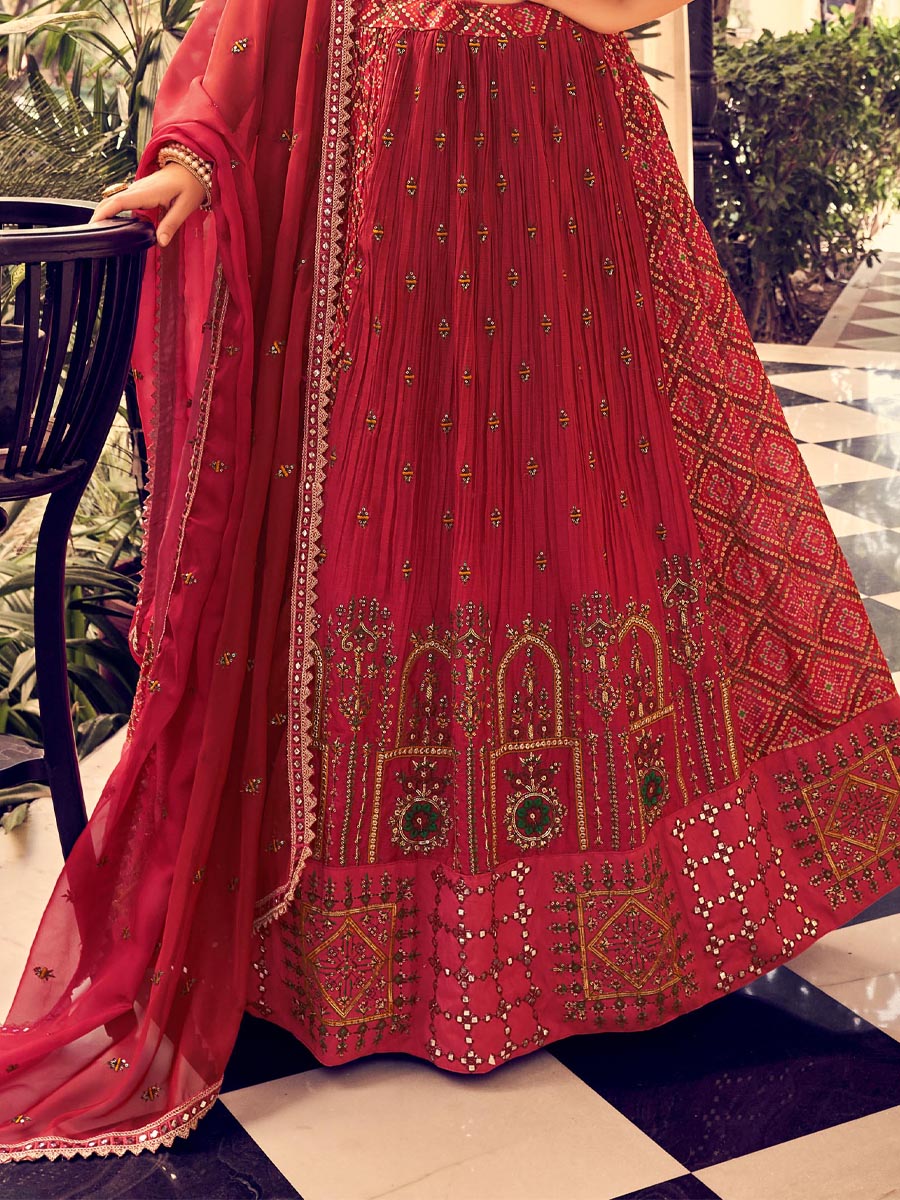 Red Silk Embroidered Bridesmaid Wedding Heavy Border Lehenga Choli
