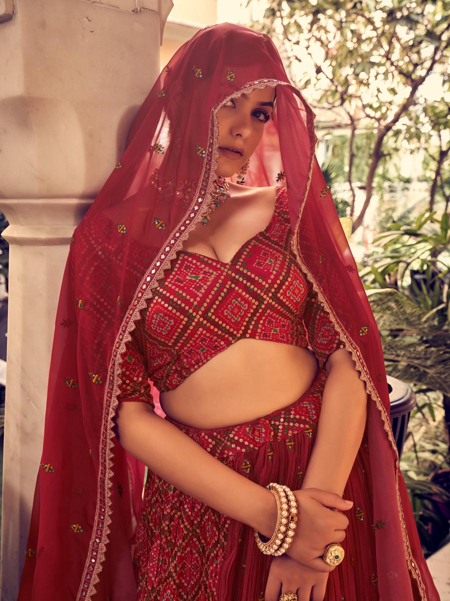 Red Silk Embroidered Bridesmaid Wedding Heavy Border Lehenga Choli