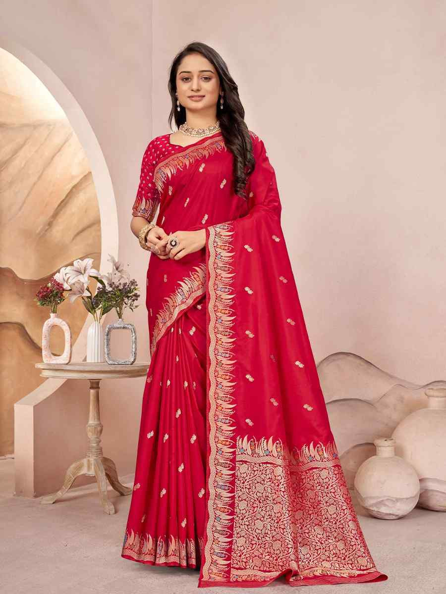 Red Silk Embroidered Festival Wedding Fancy Heavy Border Saree