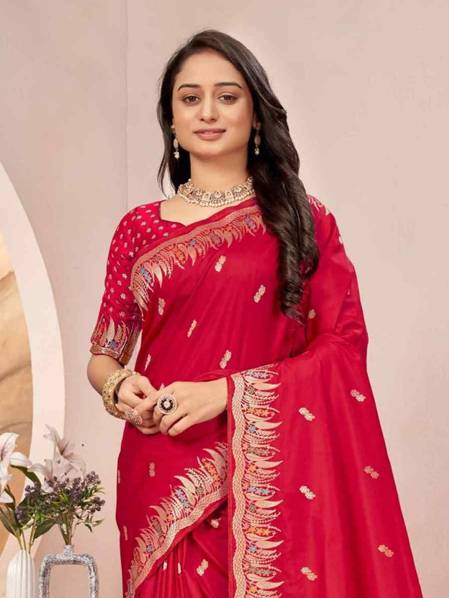 Red Silk Embroidered Festival Wedding Fancy Heavy Border Saree