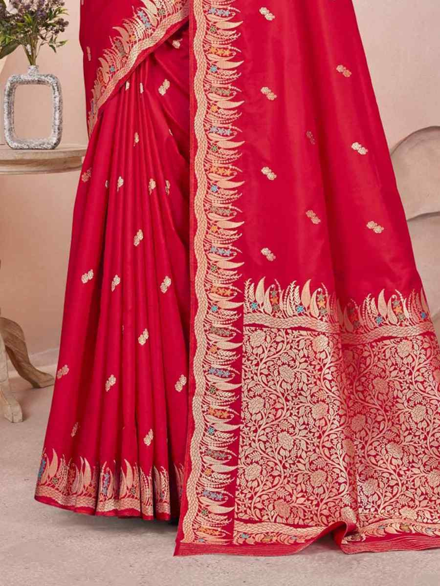 Red Silk Embroidered Festival Wedding Fancy Heavy Border Saree