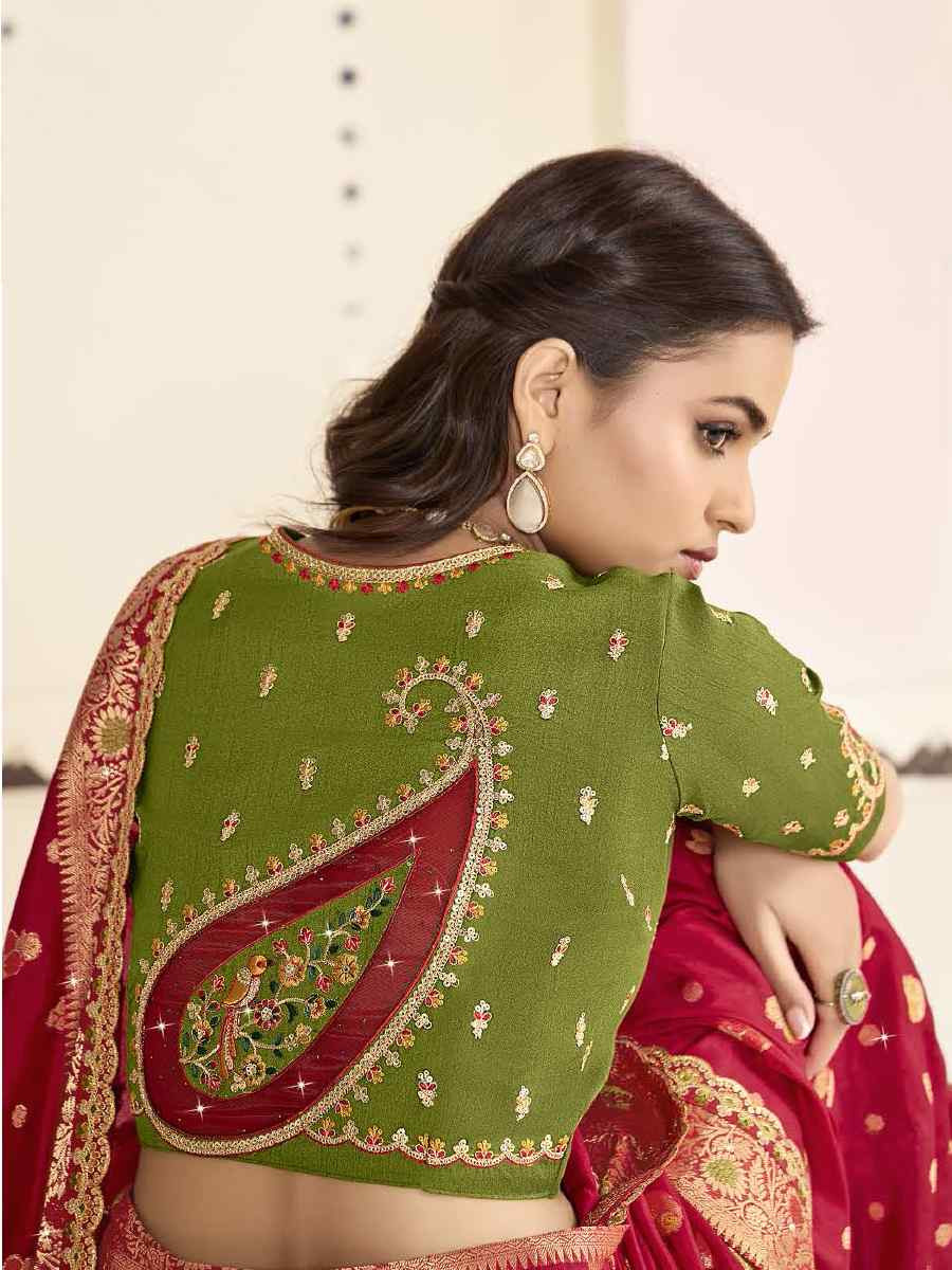 Red Silk Embroidered Festival Wedding Fancy Heavy Border Saree