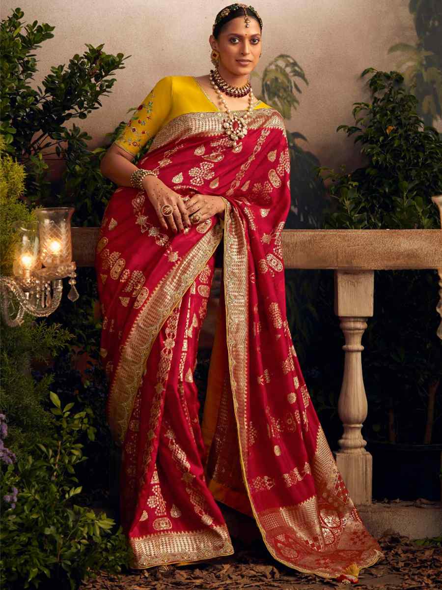 Red Silk Embroidered Wedding Party Heavy Border Saree