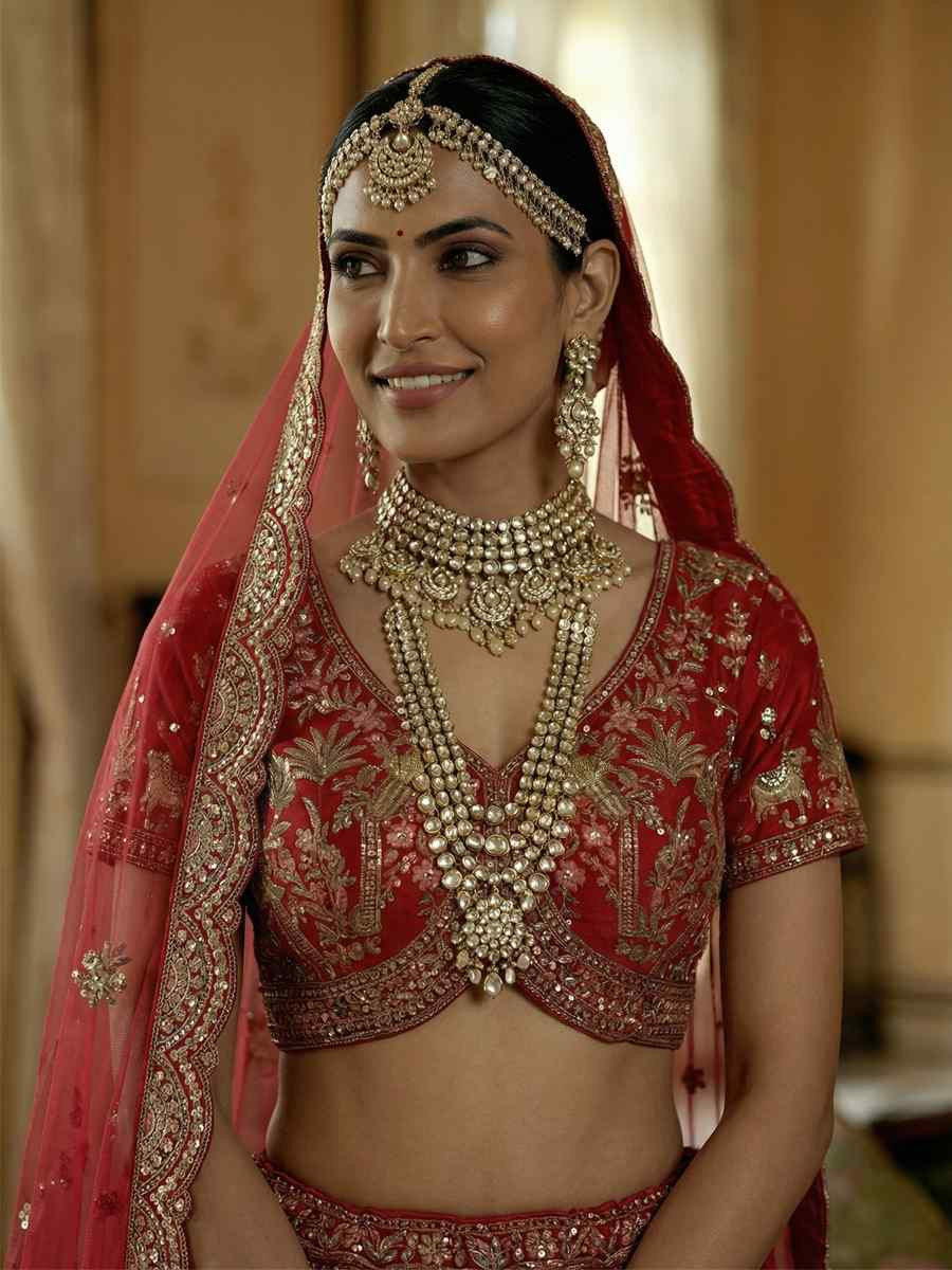 Red Silk Embroidery Bridal Wedding Reception Festival Heavy Border Lehenga Choli