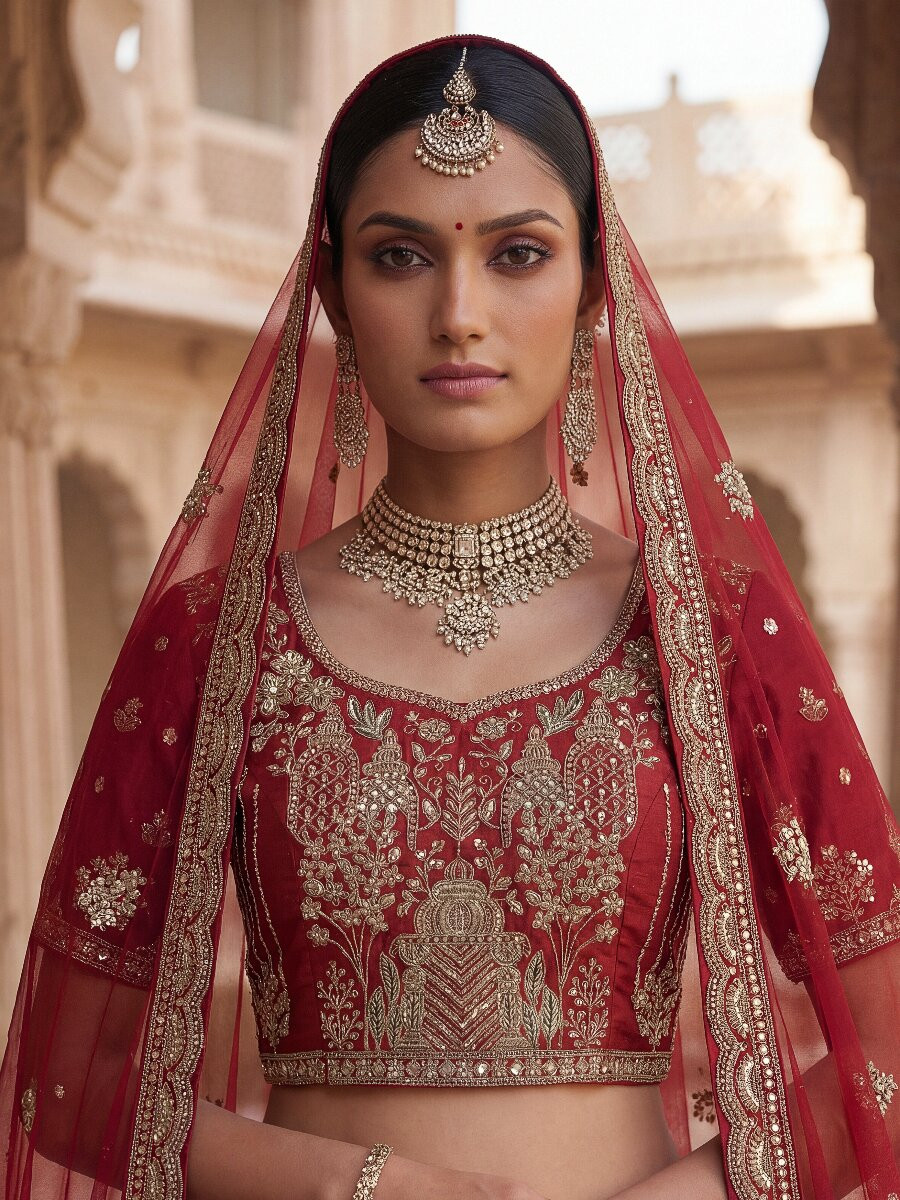 Red Silk Embroidery Sequins Zari Wedding Bridal Party Festival Heavy Border Lehenga Choli