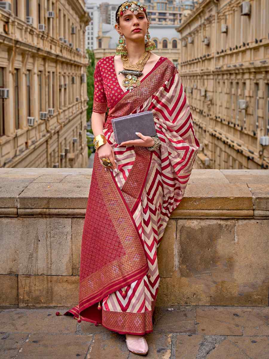 Red Silk Handwoven Casual Festival Heavy Border Saree