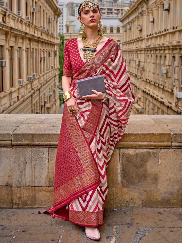 Red Silk Handwoven Casual Festival Heavy Border Saree