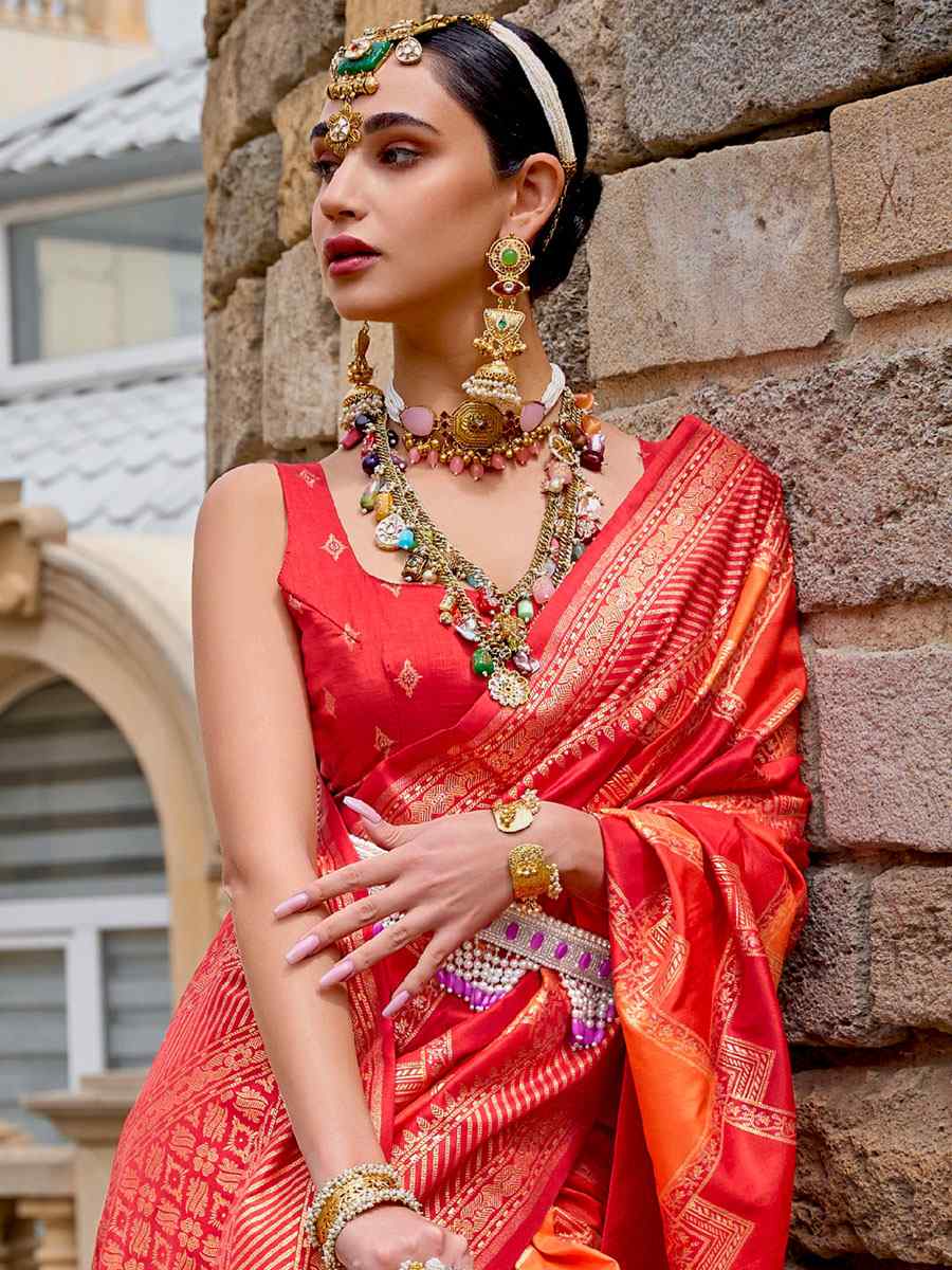 Red Silk Handwoven Casual Festival Heavy Border Saree
