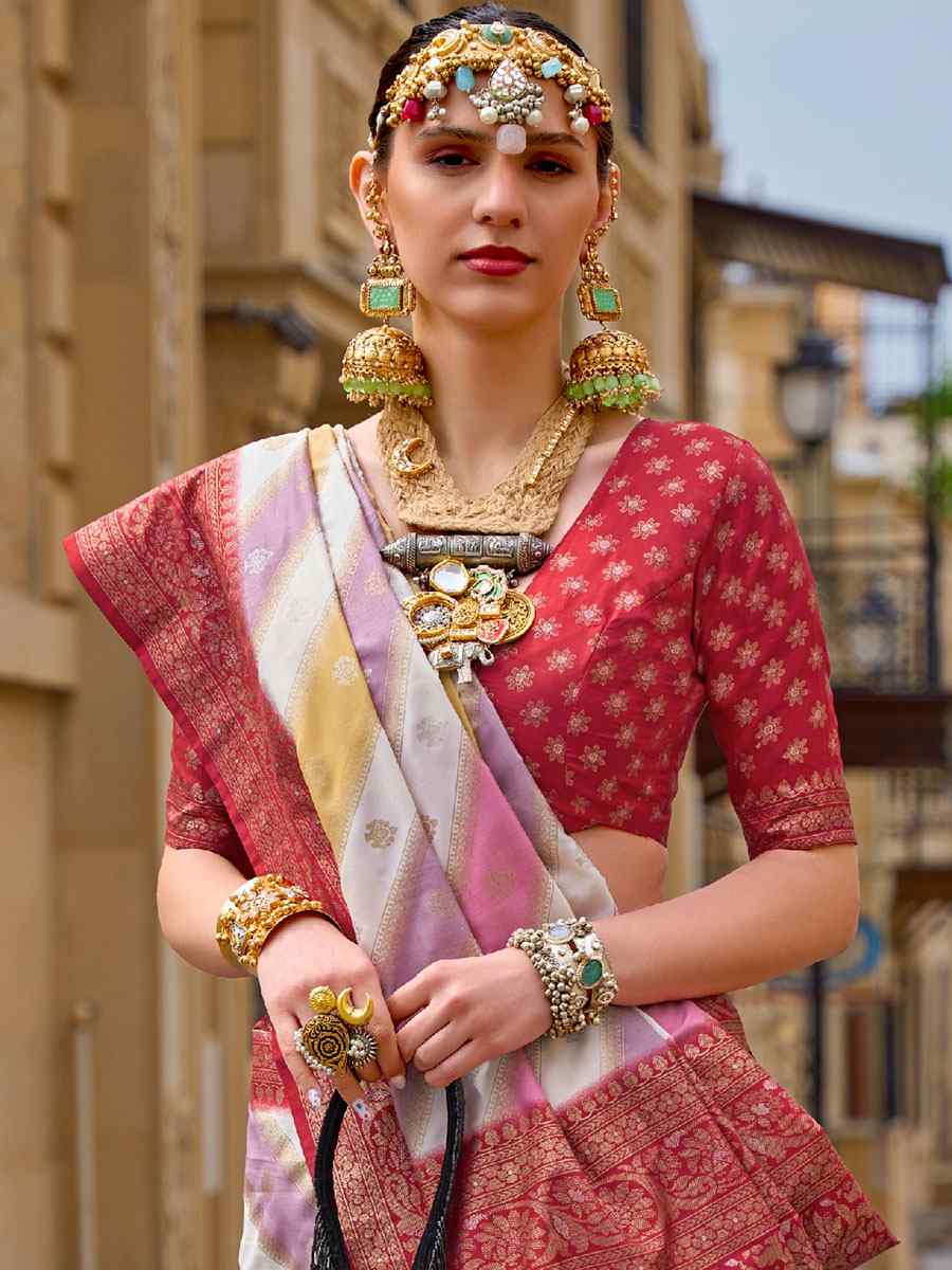 Red Silk Handwoven Casual Festival Heavy Border Saree