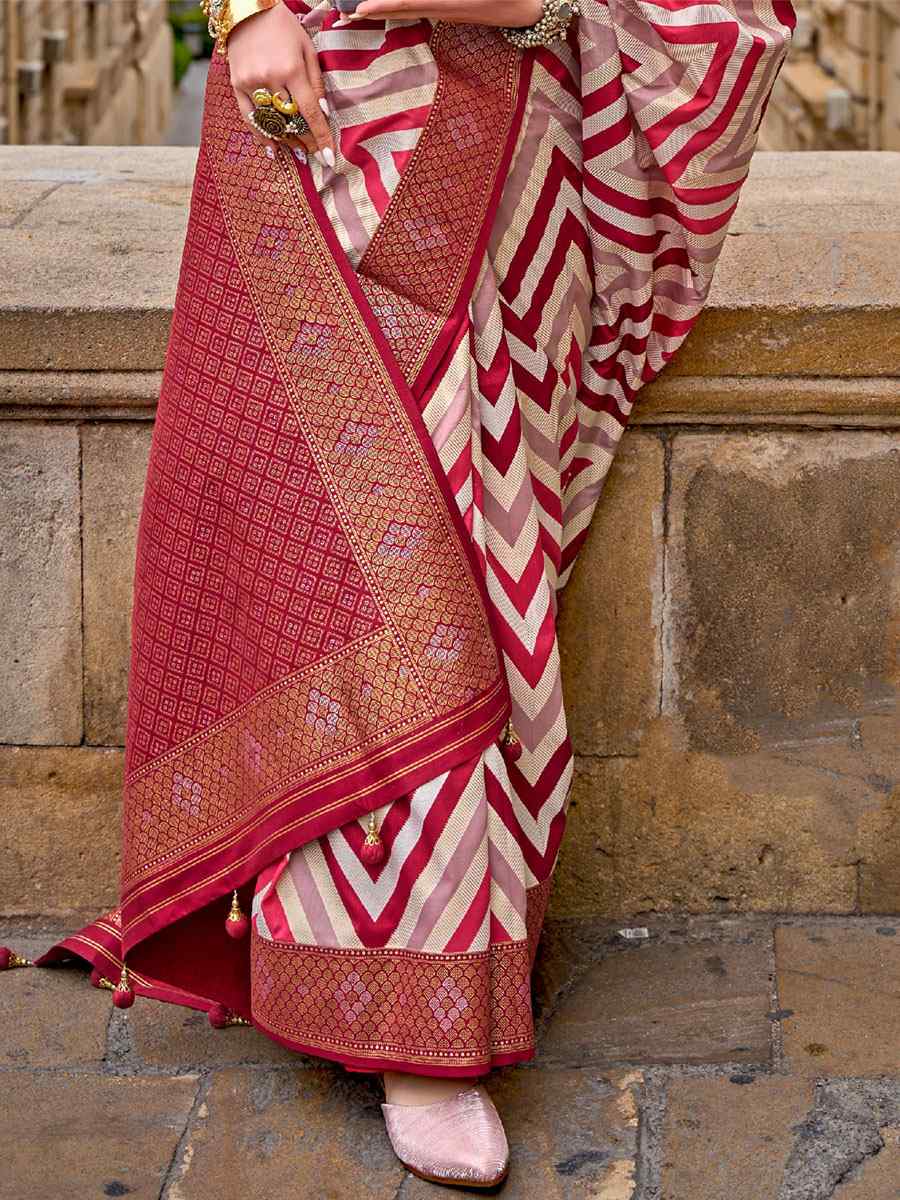 Red Silk Handwoven Casual Festival Heavy Border Saree