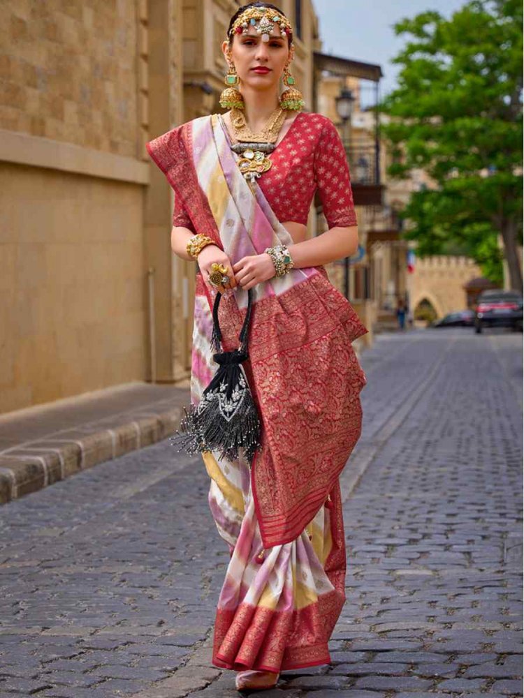 Red Silk Handwoven Casual Festival Heavy Border Saree