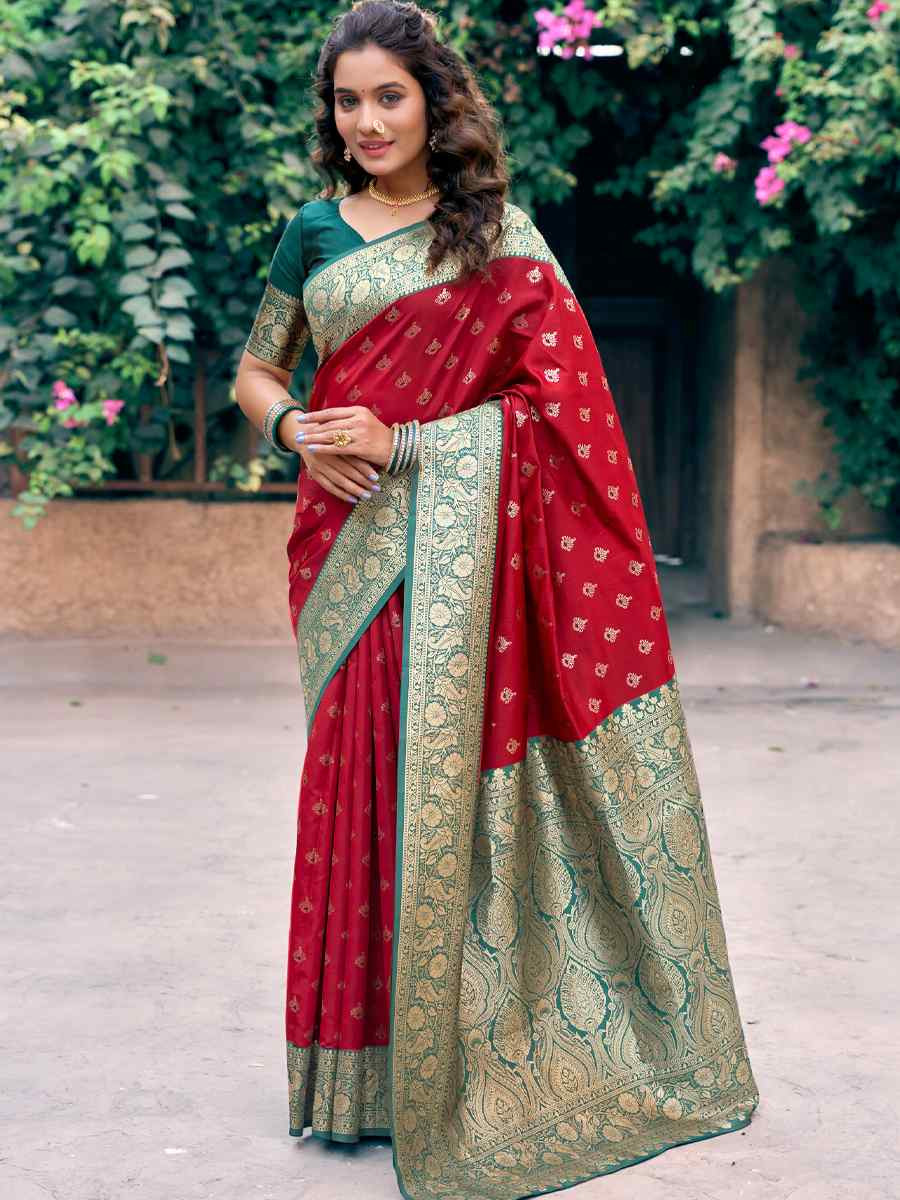 Red Silk Handwoven Festival Casual Contemporary Saree