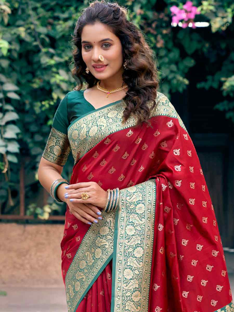 Red Silk Handwoven Festival Casual Contemporary Saree