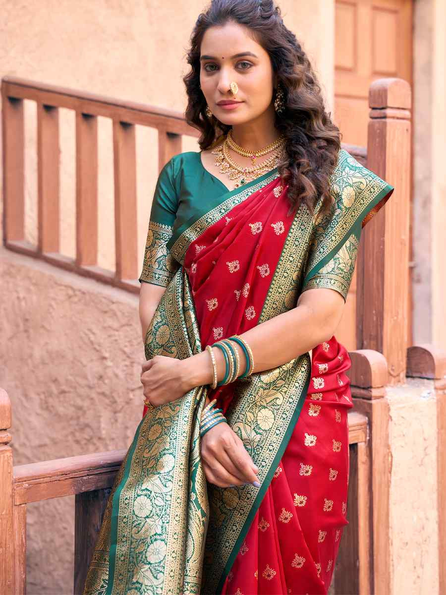 Red Silk Handwoven Festival Casual Contemporary Saree