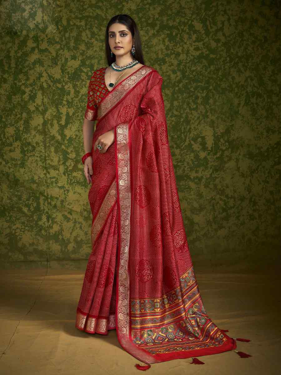 Red Silk Handwoven Festival Wedding Fancy Heavy Border Saree
