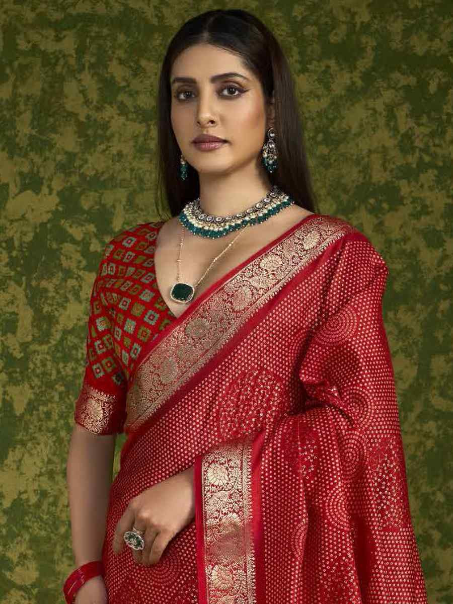 Red Silk Handwoven Festival Wedding Fancy Heavy Border Saree