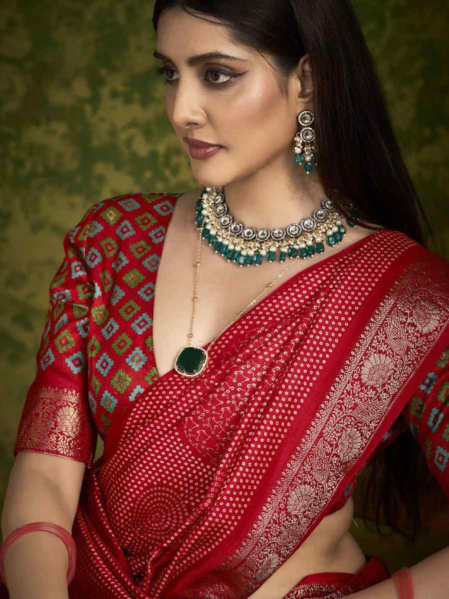 Red Silk Handwoven Festival Wedding Fancy Heavy Border Saree