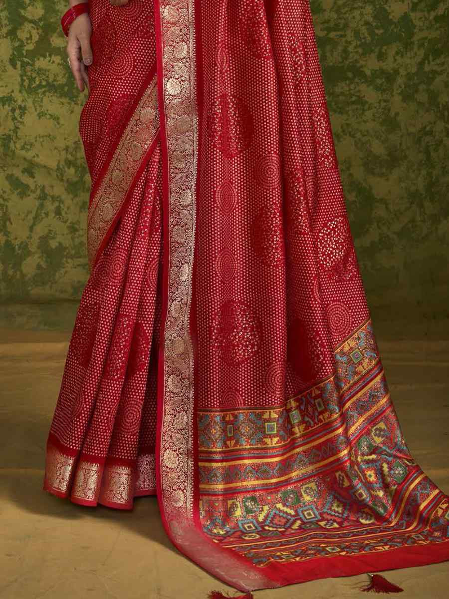Red Silk Handwoven Festival Wedding Fancy Heavy Border Saree