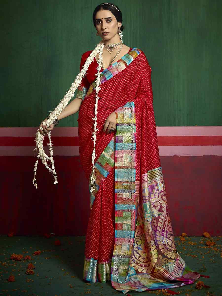 Red Silk Handwoven Festival Wedding Fancy Heavy Border Saree