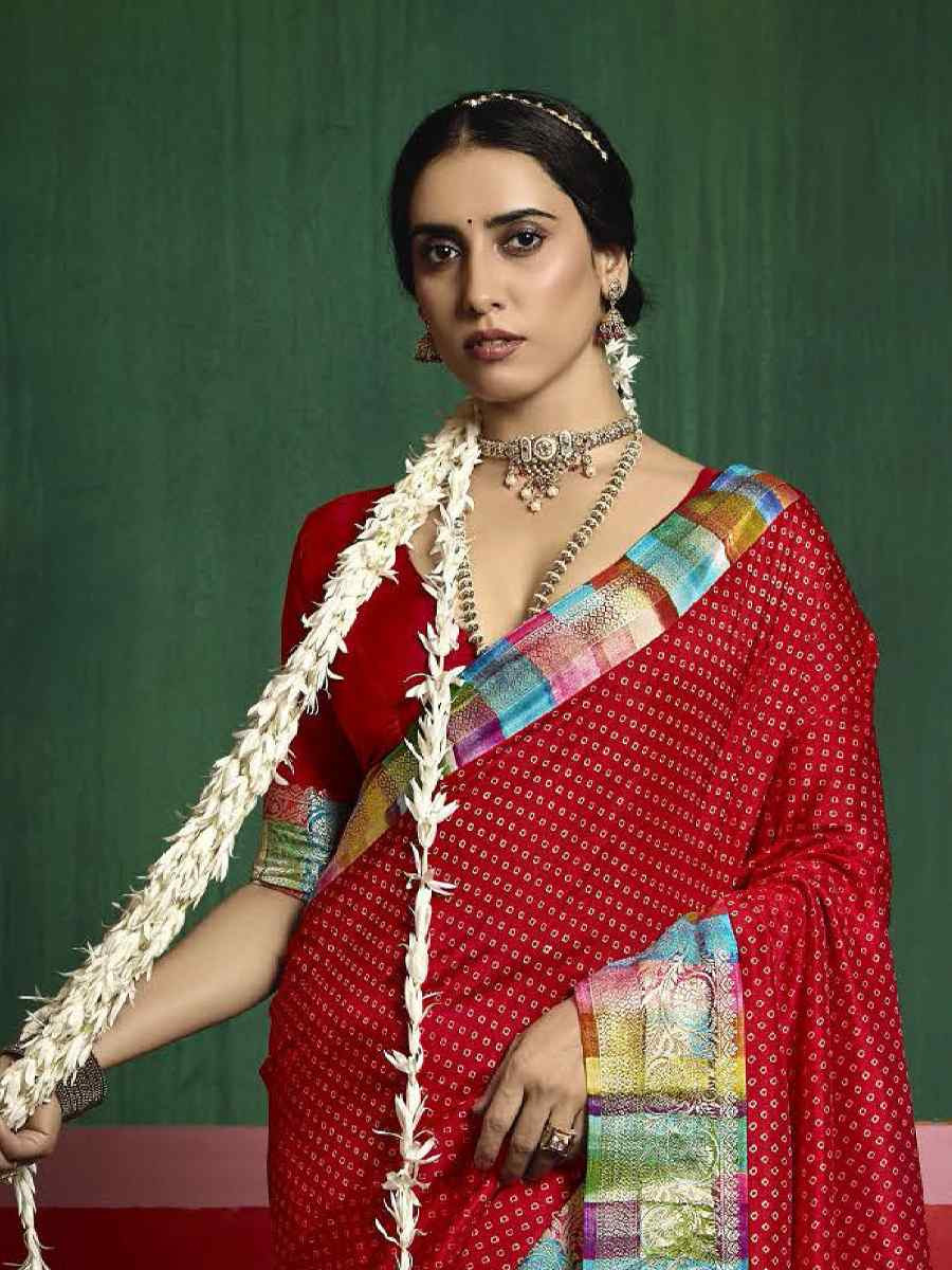 Red Silk Handwoven Festival Wedding Fancy Heavy Border Saree