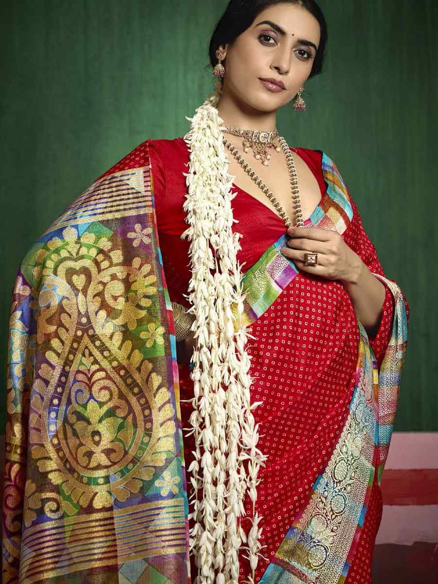Red Silk Handwoven Festival Wedding Fancy Heavy Border Saree