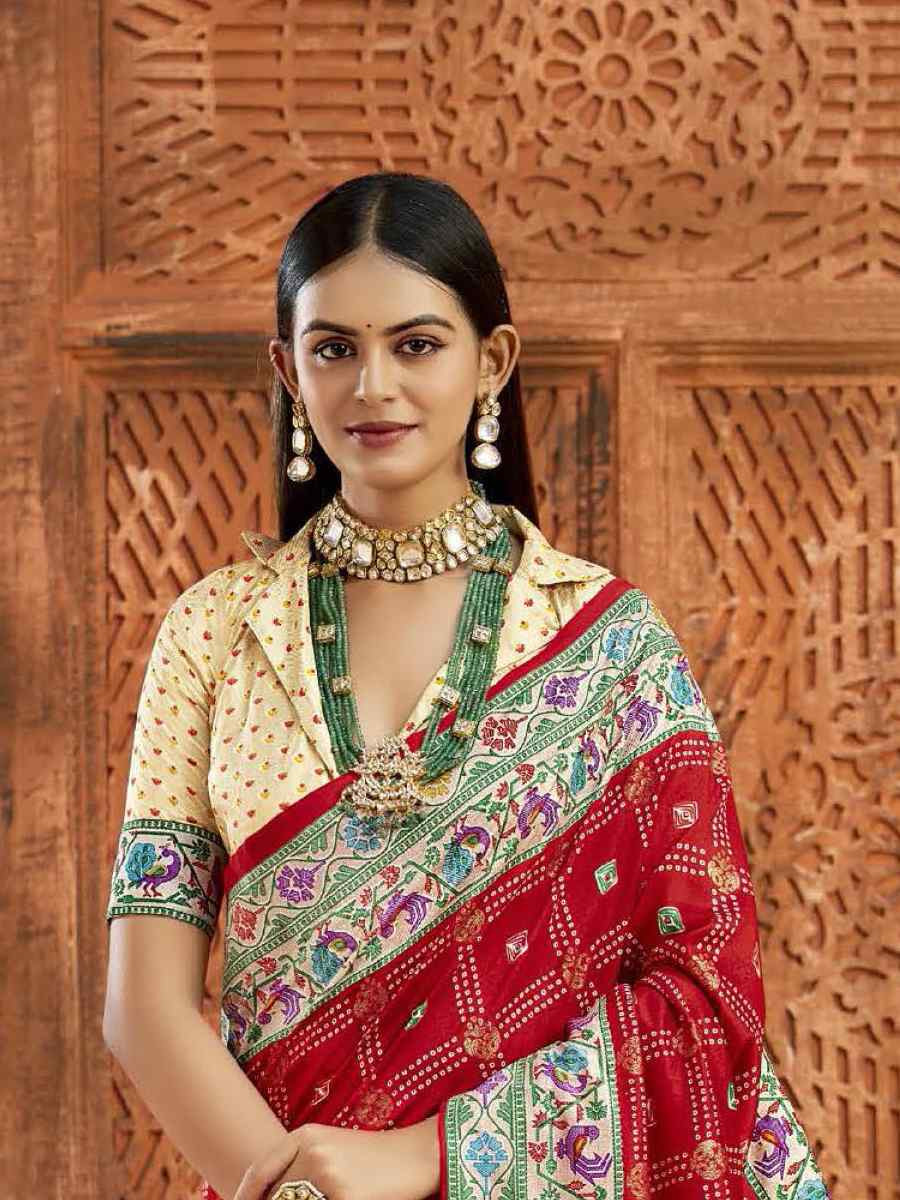 Red Silk Handwoven Festival Wedding Fancy Heavy Border Saree