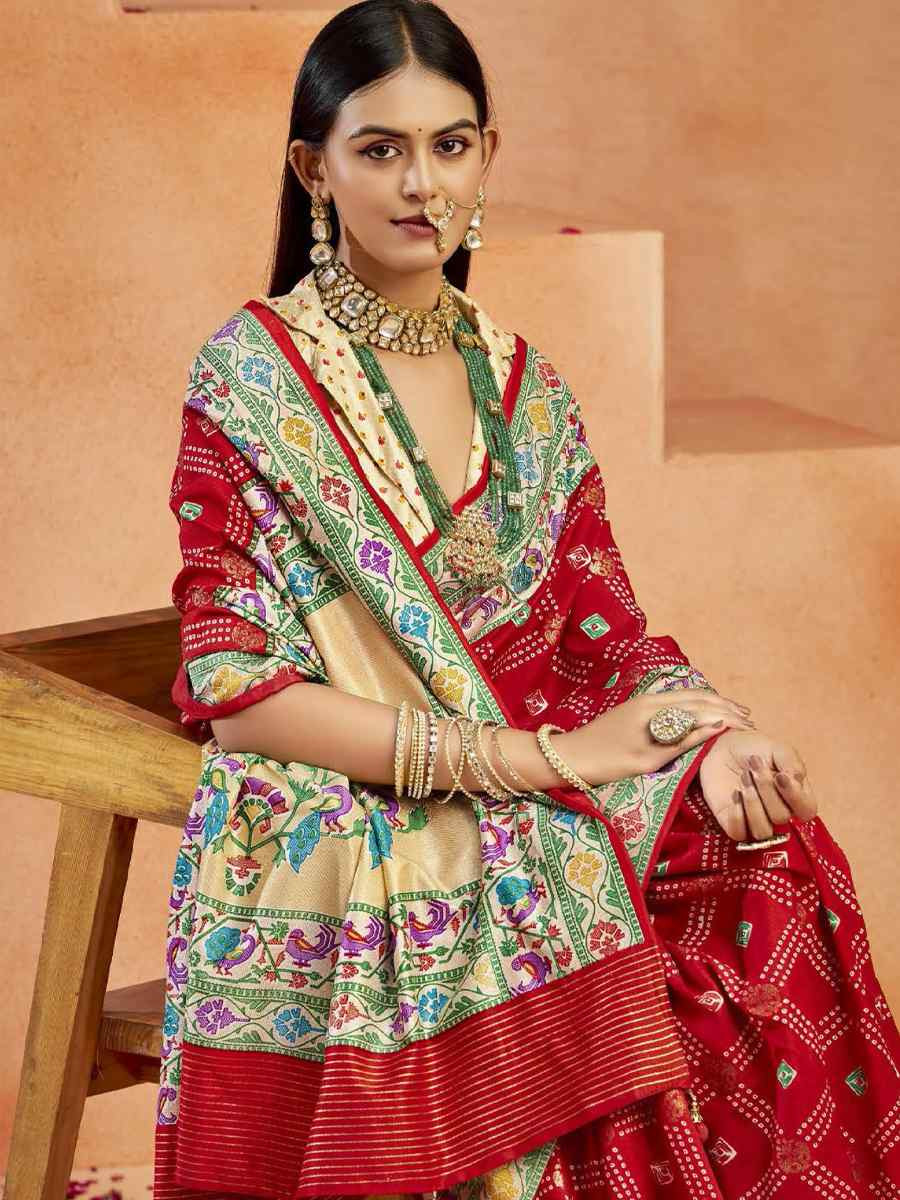 Red Silk Handwoven Festival Wedding Fancy Heavy Border Saree