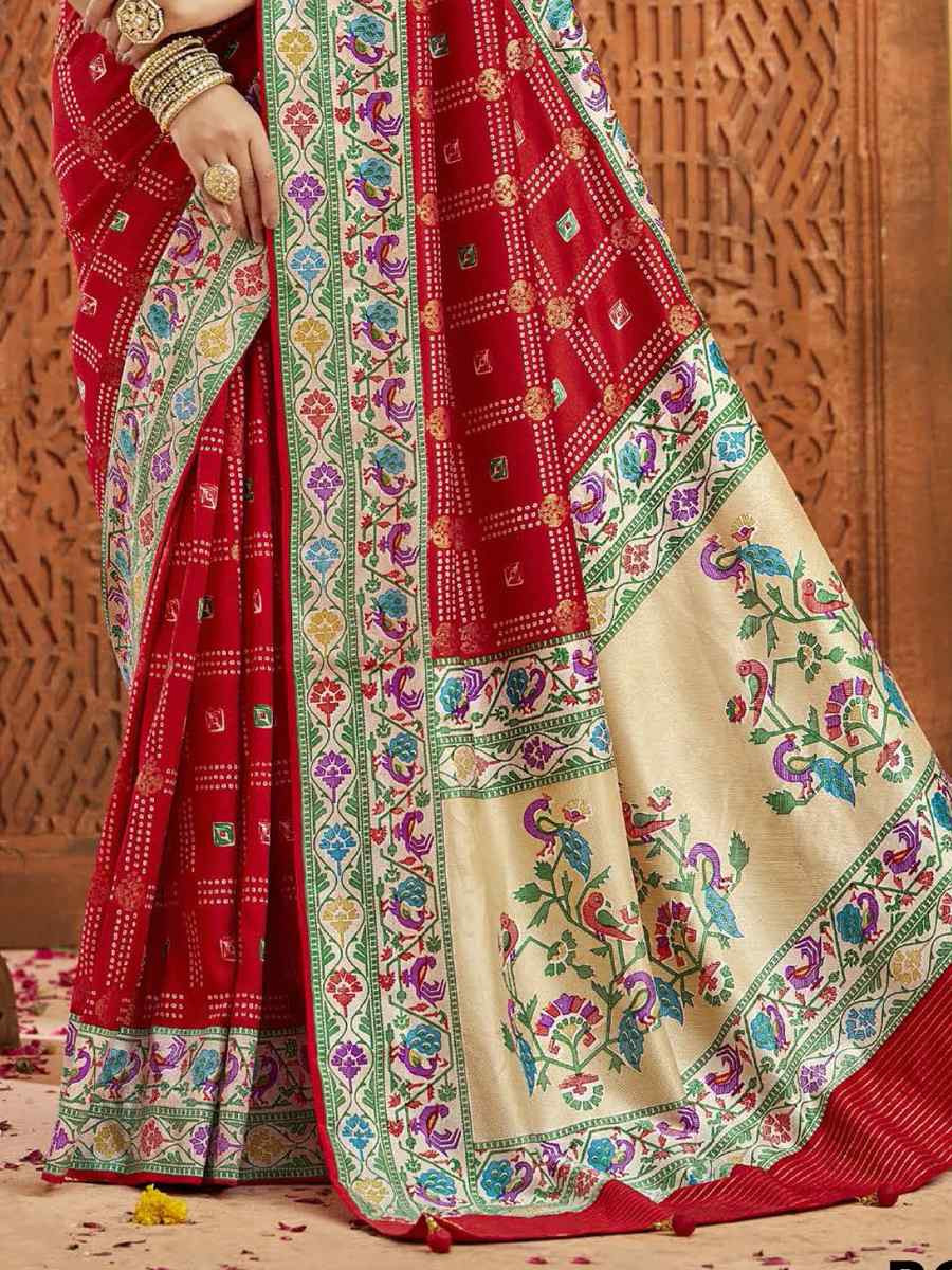 Red Silk Handwoven Festival Wedding Fancy Heavy Border Saree