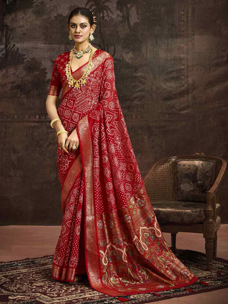 Red Silk Handwoven Festival Wedding Fancy Heavy Border Saree