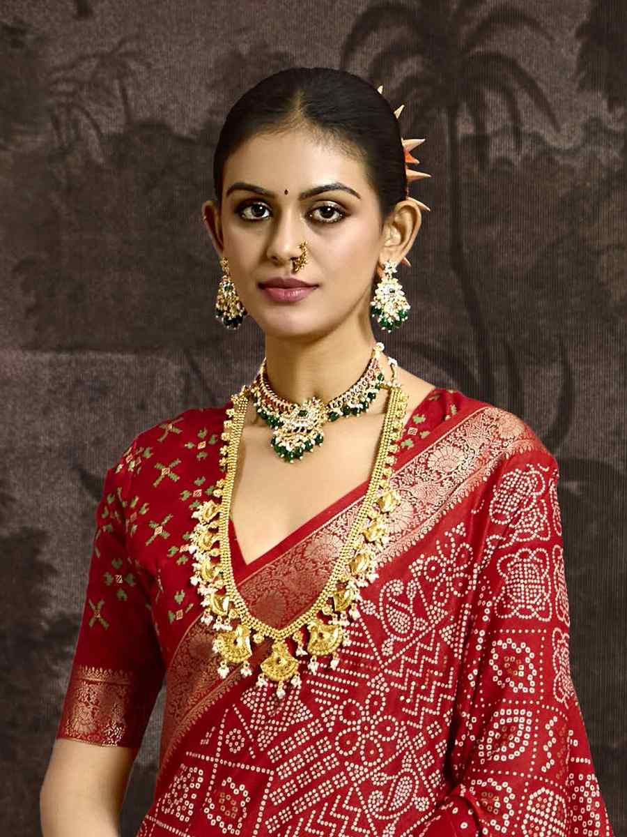 Red Silk Handwoven Festival Wedding Fancy Heavy Border Saree