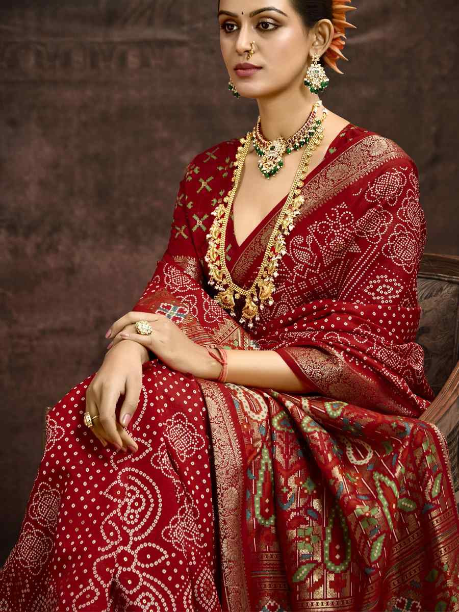 Red Silk Handwoven Festival Wedding Fancy Heavy Border Saree