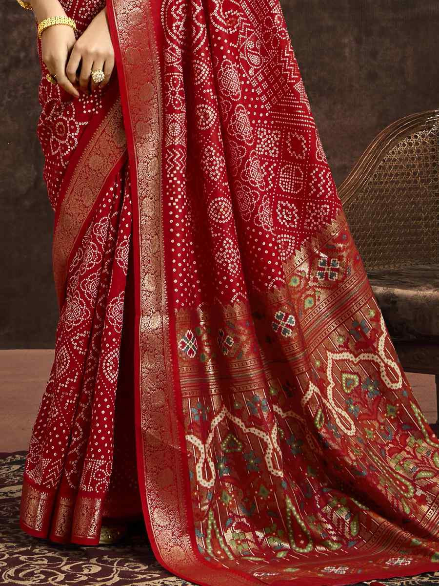 Red Silk Handwoven Festival Wedding Fancy Heavy Border Saree