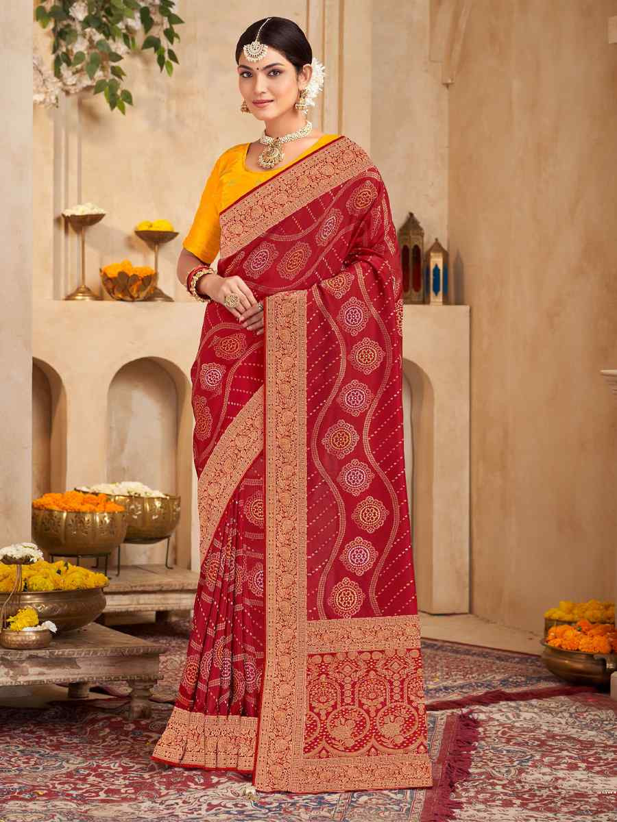 Red Silk Handwoven Festival Wedding Fancy Heavy Border Saree