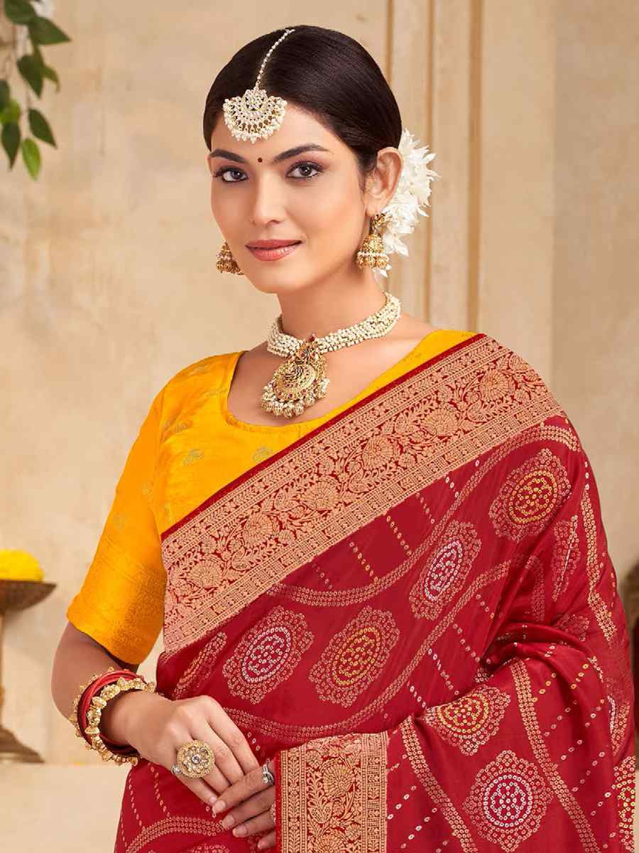 Red Silk Handwoven Festival Wedding Fancy Heavy Border Saree