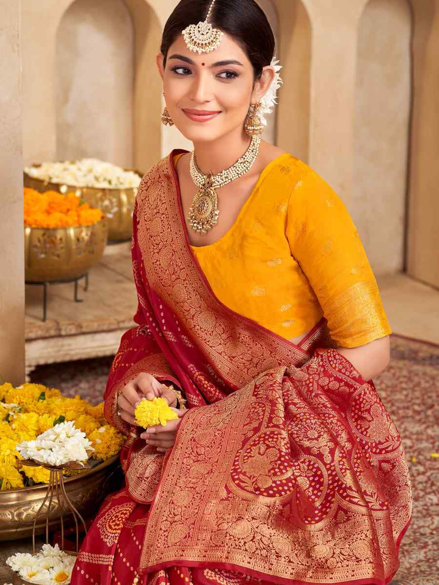 Red Silk Handwoven Festival Wedding Fancy Heavy Border Saree