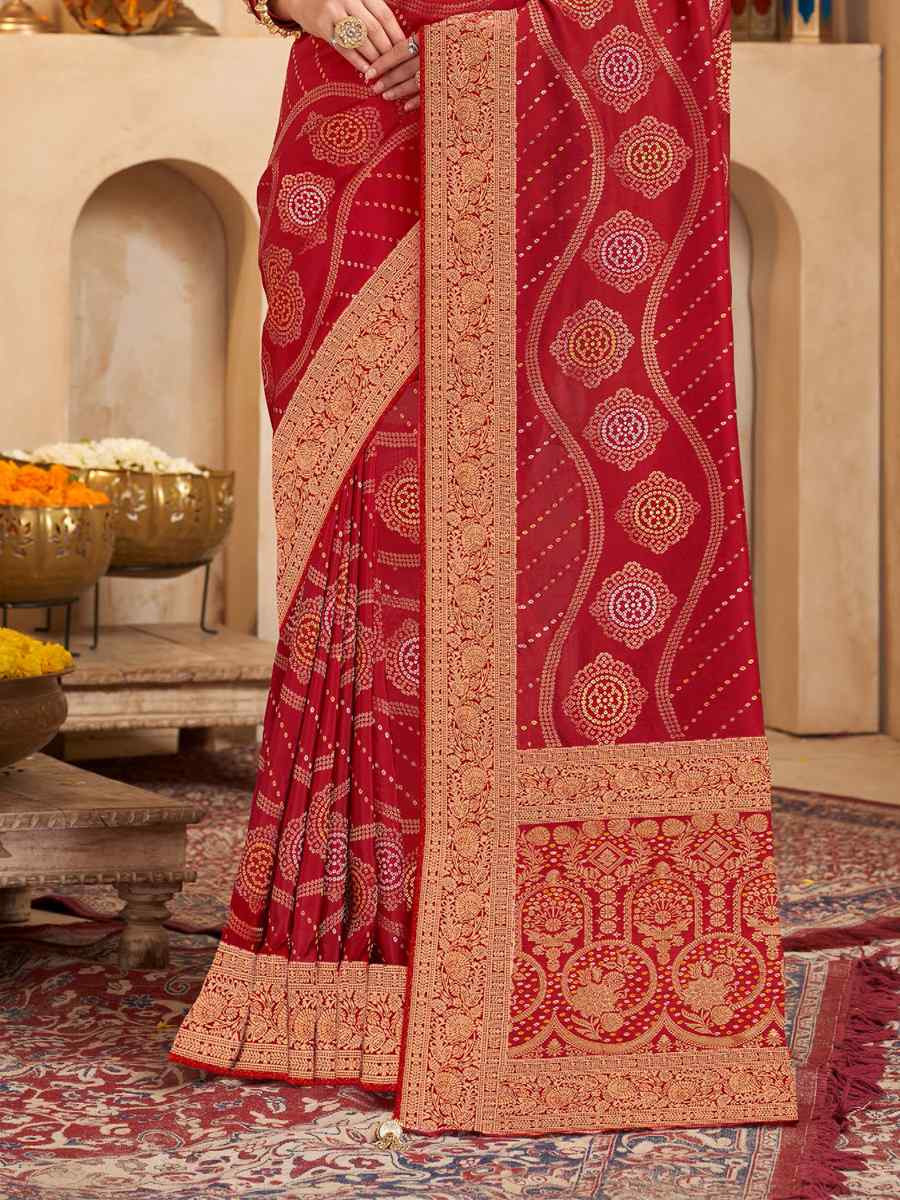 Red Silk Handwoven Festival Wedding Fancy Heavy Border Saree